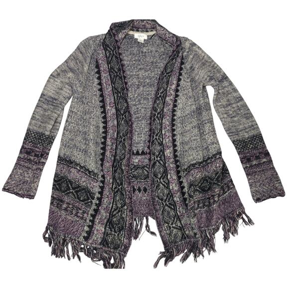Style & Co Cardigan Sweater S Purple Gray Tribal Fringe Open Front Knit Women’s - Picture 1 of 10